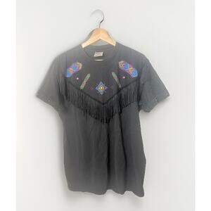 Vintage Oneida T-Shirt Womens XL Westerncore Cowgirl Fringe 90s USA Boho Studded